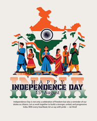 Indian Independence Day Illustration – Patriotic Celebration with Flag, Freedom and Cultural Elements