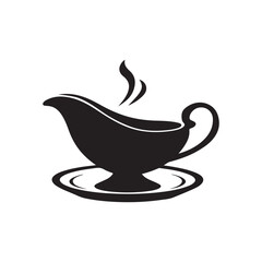 Simple Black Silhouette of a Hot Steaming Gravy Boat for Food and Restaurant Designs