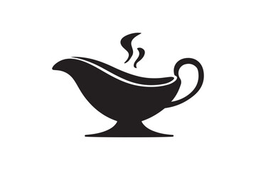 Simple Black Silhouette of a Hot Steaming Gravy Boat for Food and Restaurant Designs