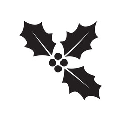 Black Silhouette of a Holly Berry Leaf Icon for Christmas and Holiday Designs