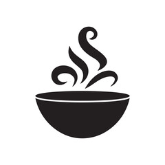 Simple Black Silhouette of a Hot Steaming Soup Bowl Icon for Food and Restaurant Designs