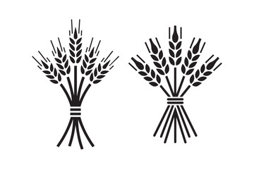 Set of Two Black and White Wheat Sheaf Silhouettes for Agriculture and Food Industry