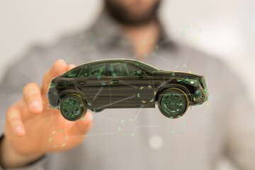 Futuristic car design concept.  Innovative technology and digital future.