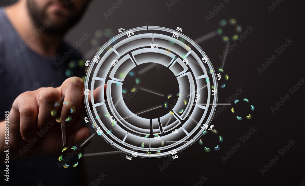 Aufkleber stock photo of a person interacting with a holographic data visualization interface.