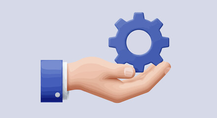 A helping hand offers a blue gear, symbolizing support and solutions.