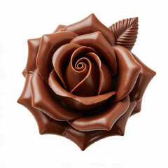 Chocolate Rose: A delectable close-up of a meticulously crafted chocolate rose, a testament to the artistry of confectionary with delicate petals and a detailed leaf.