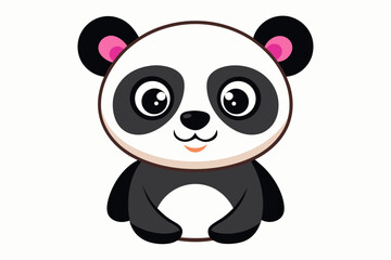 Adorable cartoon illustration of a standing panda with big round eyes, blushing cheeks, and a happy smile, set against a soft pastel background.
