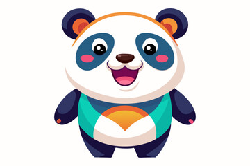 Adorable cartoon illustration of a standing panda with big round eyes, blushing cheeks, and a happy smile, set against a soft pastel background.