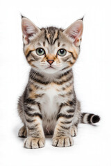 Adorable Kitten in Studio: A close-up studio shot of a captivating kitten. The young feline, with its expressive eyes and patterned coat, sits poised, embodying the essence of innocence and charm.