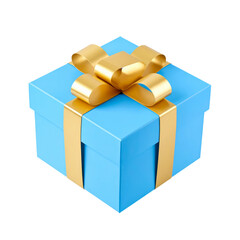 blue gift box with golden bow isolated on transparent png