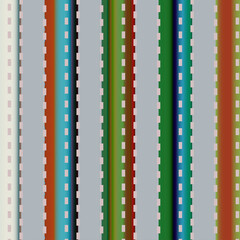 Fototapeta premium Abstract background with vertically arranged blue, brown, green stripes and pink rectangles.
