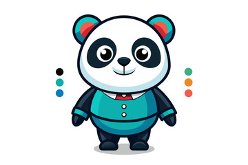 Adorable cartoon illustration of a standing panda with big round eyes, blushing cheeks, and a happy smile, set against a soft pastel background.