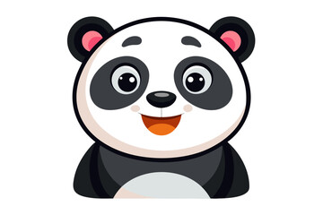 Adorable cartoon illustration of a standing panda with big round eyes, blushing cheeks, and a happy smile, set against a soft pastel background.