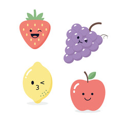 Kawaii Fruit Character Set Illustration