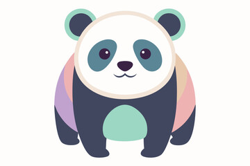Adorable cartoon illustration of a standing panda with big round eyes, blushing cheeks, and a happy smile, set against a soft pastel background.