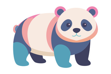 Adorable cartoon illustration of a standing panda with big round eyes, blushing cheeks, and a happy smile, set against a soft pastel background.
