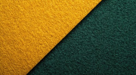 Close-up of two contrasting fabrics, mustard yellow and deep teal/green, meeting at an angle
