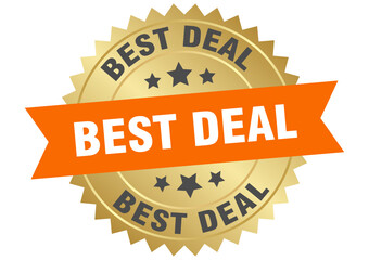 best deal. best deal round orange and gold label isolated on transparent background