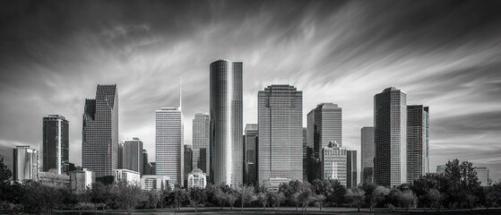 Houston Skyline Panorama: A Monochromatic Cityscape