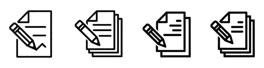 Fototapeta premium Vector art of a series of document and pencil icons isolated on white background, symbolizing writing, editing, and creating content, suitable for representing textbased tasks and information manageme