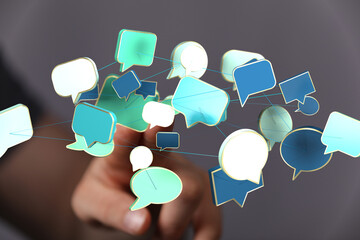 Abstract image of interconnected speech bubbles, representing global communication and networking.