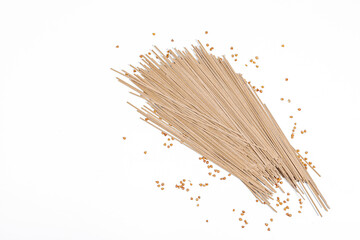 Japanese buckwheat soba noodles. Classic ingredient for preparing traditional dishes.