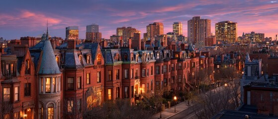 Boston Back Bay Sunset: Row Houses and City Skyline