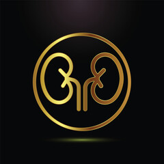 Golden Kidney Icon Minimalist Design for Medical or Healthcare Symbol Nephrology Urology Organ