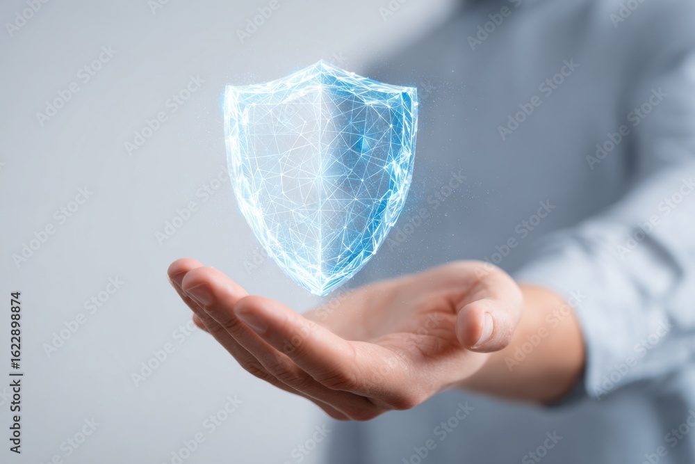 Poster abstract digital shield symbol for cyber security concept visualization