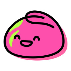 Cute Pink Blob Character with Happy Face and Green Stripes