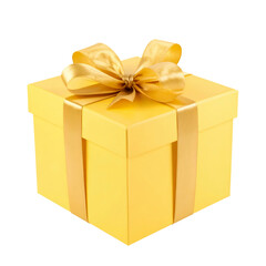 golden gift box with golden bow isolated on transparent png