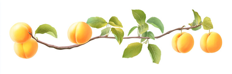 Obraz premium Delicate Apricot Branch with Ripe Fruits and Green Leaves Isolated on White Background for Health and Wellness