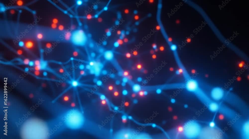 Aufkleber abstract neural network connection with blue and red lights background