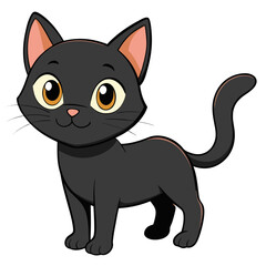 Obraz premium Cute cartoon black cat with big yellow eyes