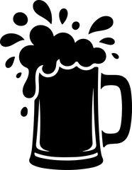 silhouette vector of beer foam splashing out of a mug, dynamic droplets and bubbles 