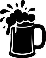 silhouette vector of beer foam splashing out of a mug, dynamic droplets and bubbles 