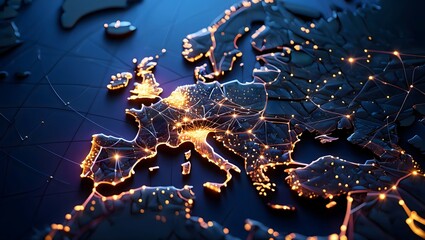Europe network map connection digital technology futuristic illustration concept art