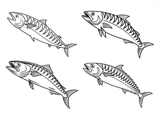 Fototapeta premium coloring page line art the mackerel black vector bundle