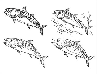 coloring page line art the mackerel black vector bundle