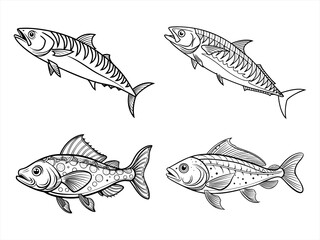 coloring page line art the mackerel black vector bundle