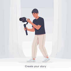A young man actively captures moments using a professional camera, embodying creativity and passion in storytelling through innovative technology and visual expression.
