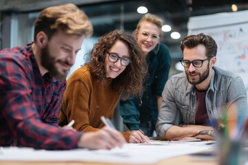 A multi-ethnic team of professionals discussing the marketing strategy for a new business project. Their collective expertise is being leveraged to ensure a successful launch and brand positioning.