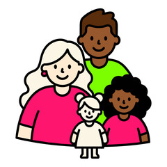 Diverse family illustration with smiling parents and children