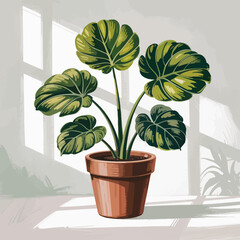 A beautiful green plant sits in a terracotta pot, adding a touch of nature and tranquility to a stylish indoor space, emphasizing the importance of greenery in interiors.