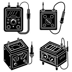 Illustration of four different electrical testing devices with various designs and configurations
