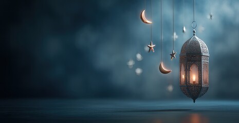 Obraz premium Ornate lantern, hanging in twilight, with celestial motifs