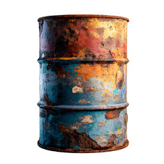 Rusty Oil Drum with Colorful Peeling Paint – Industrial Waste Concept