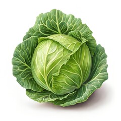Fototapeta premium Fresh green cabbage with detailed leaves on a clean white background vegetable leafy vegetable