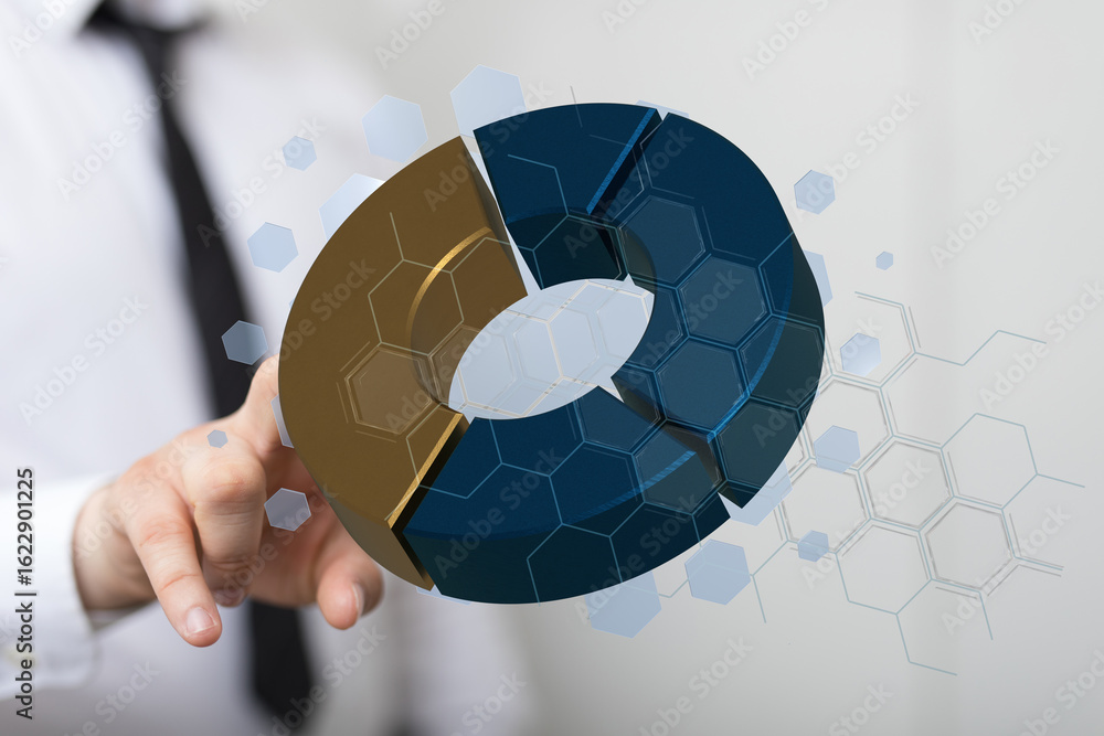 Poster modern 3d pie chart graphic for data analysis and business reports. perfect for presentations.
