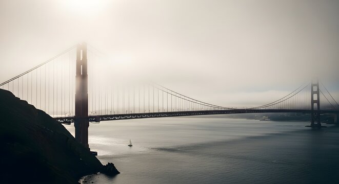 Golden Gate Bridge: San Francisco Landmark Foggy Morning View - Powered by Adobe